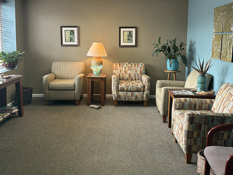 Welcoming waiting room for patients visiting Central Iowa Foot Clinic in Perry, Iowa.